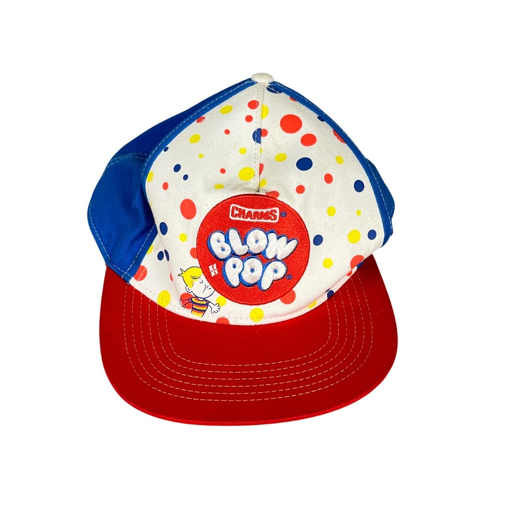 Charms Blow Pop Hat Unisex One size Polka Dot Snapback Blue Red Retro Colorblock